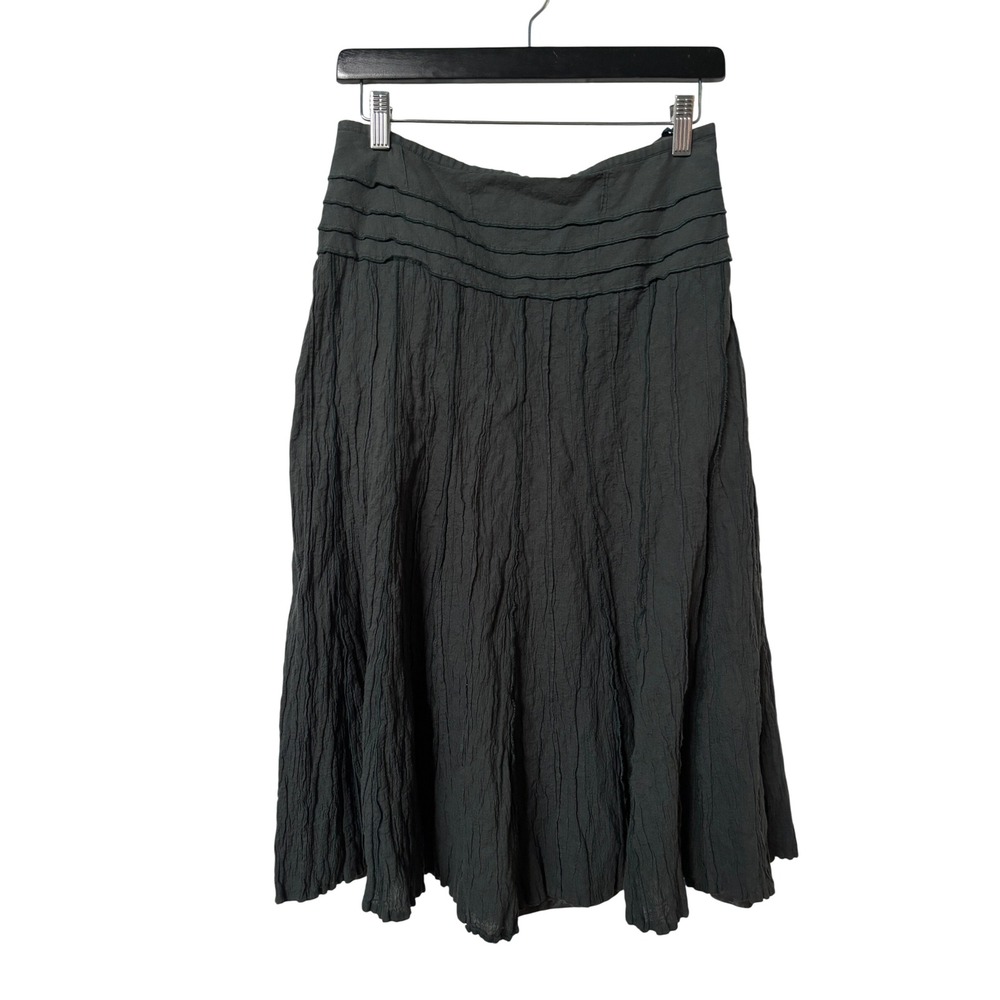 Apanage Gray Crinkle Cotton Pleated Midi Skirt Size 6 Whimsigoth Fantasy